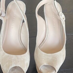 Veronica Beard Cream Peep Toe Heels